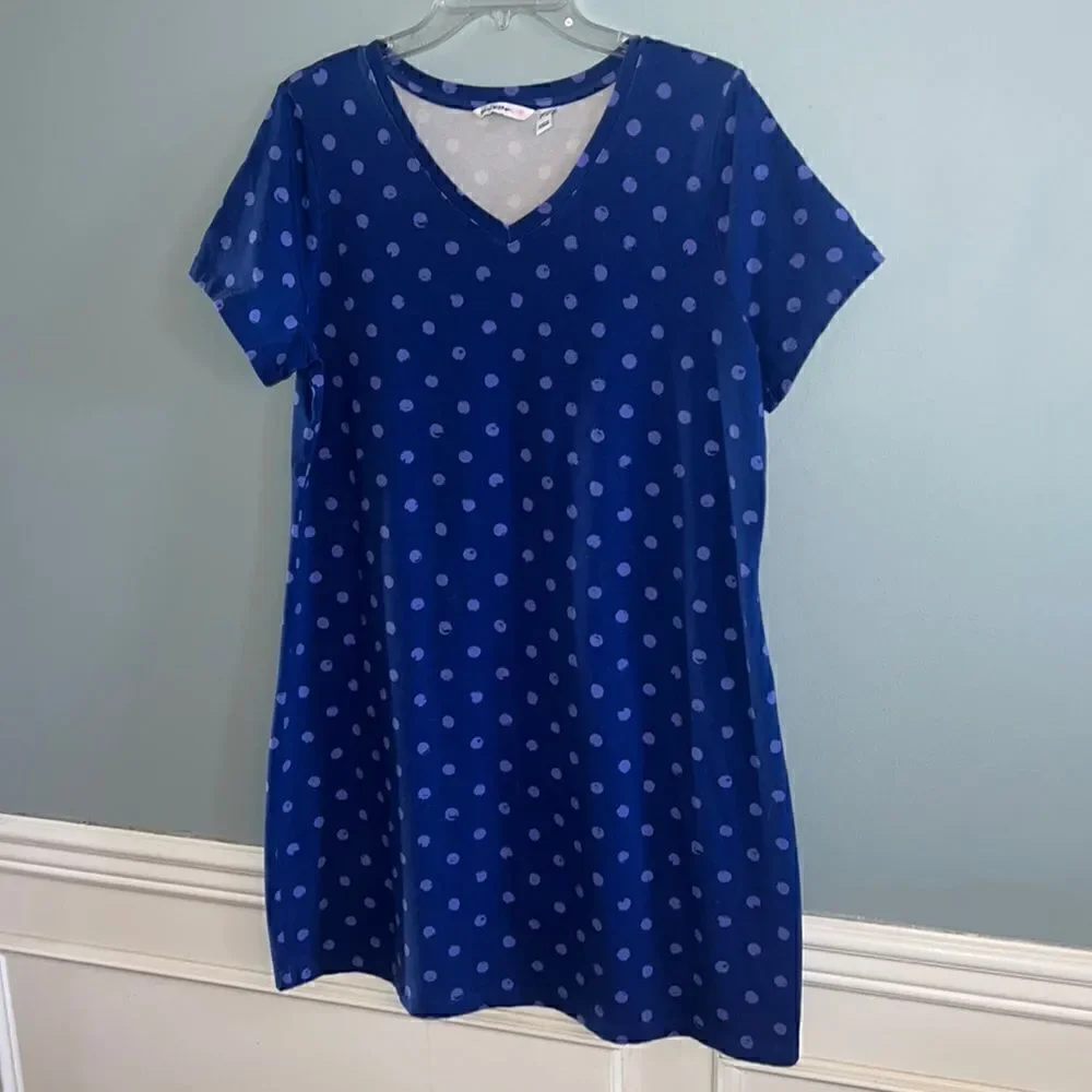 Isaac Mizrahi Women’s Large short sleeve blue and purple cute polka dot dress